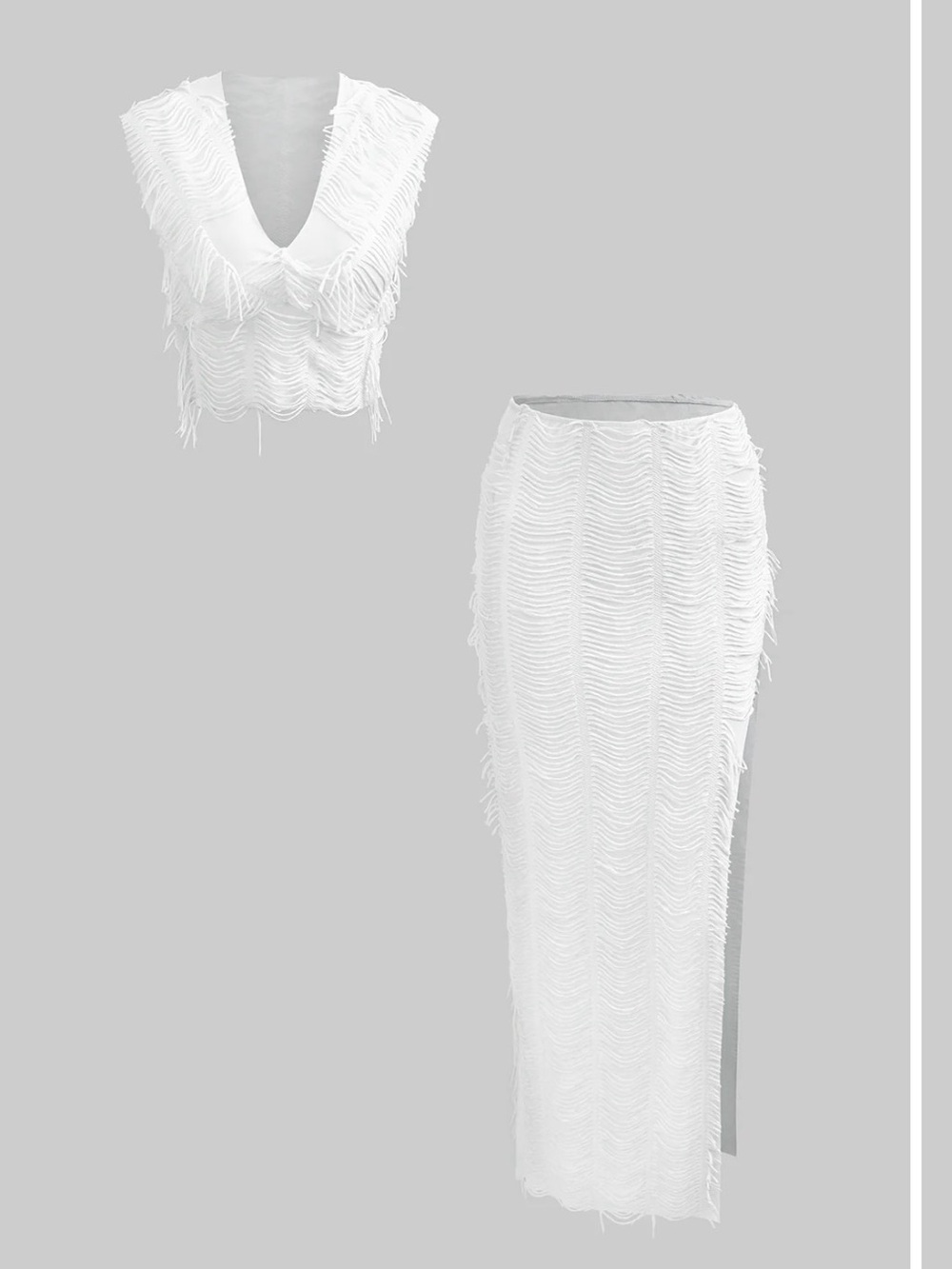 White Fringe Maxi Skirt Set - Women's Two-Piece Evening Ensemble new with tags